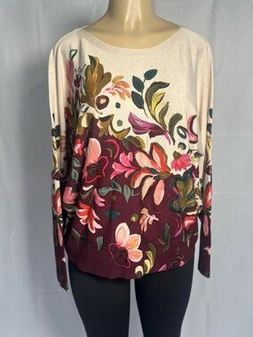 Chico's Floral Pullover Sweatshirt in Burgundy and Cream